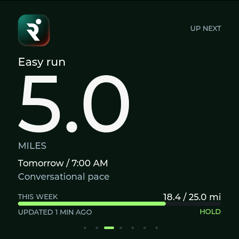 Runna widget rendered by the native LVGL firmware, using example data